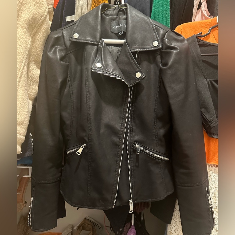Ookie & LaLa Black Faux Leather Jacket, XS